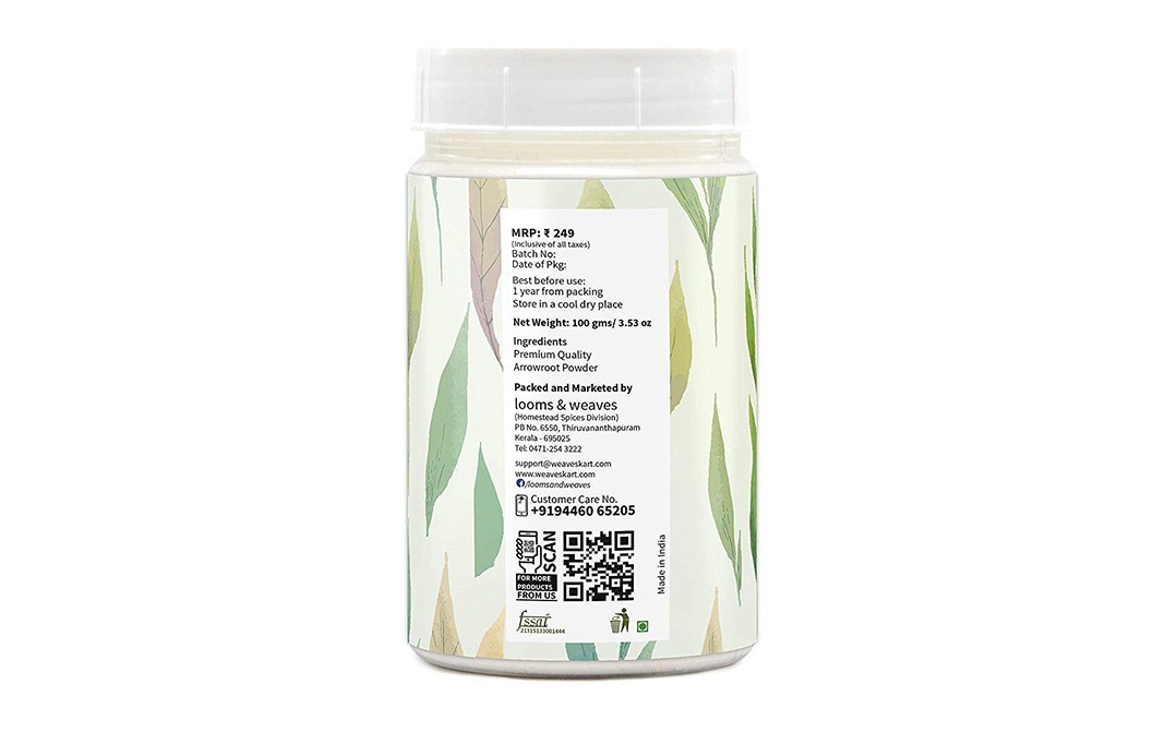 Looms & Weaves Arrowroot Powder    Glass Jar  100 grams